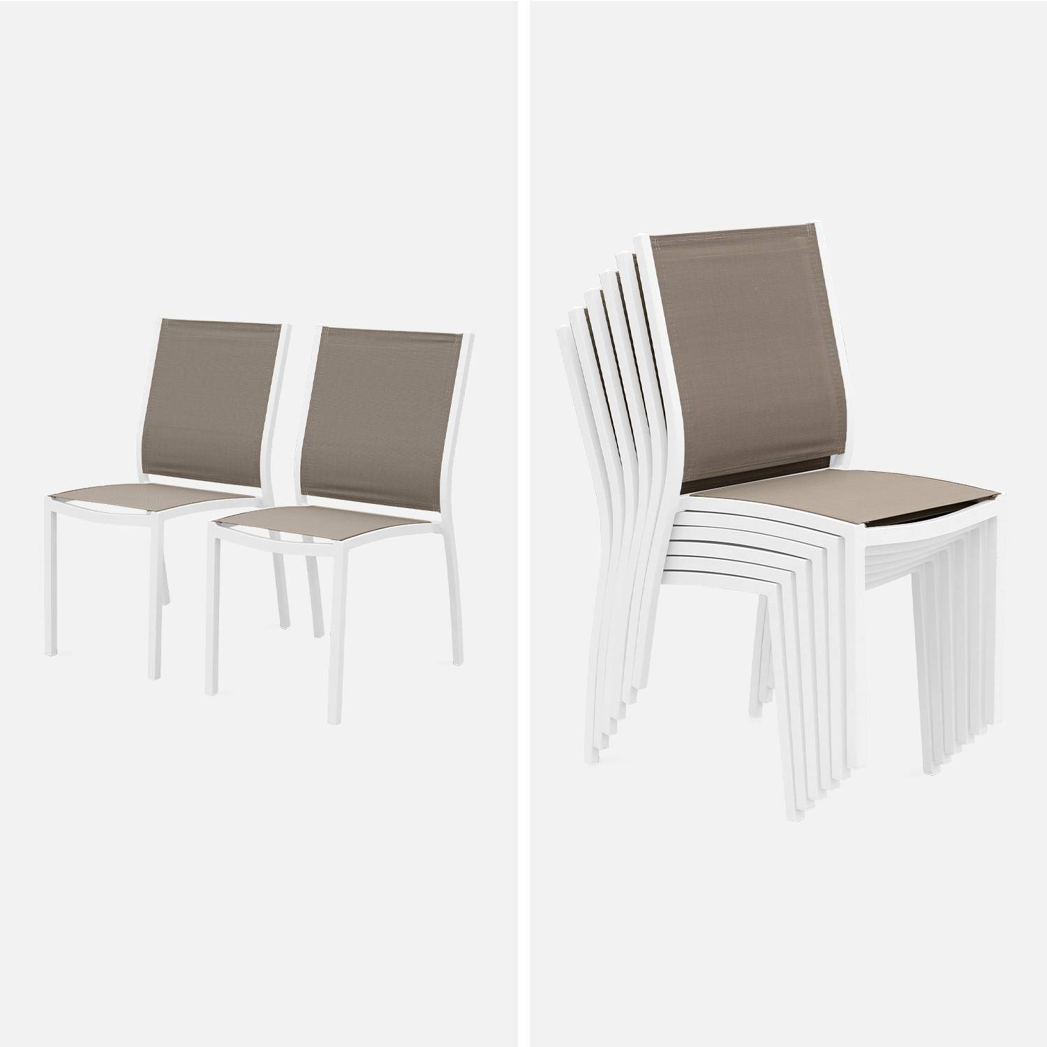 Mesa extensível para mobiliário de jardim - Orlando Taupe - mesa em alumínio de 150/210 cm, tampo de vidro, folha extensível e 6 cadeiras em textilene,sweeek,Photo5