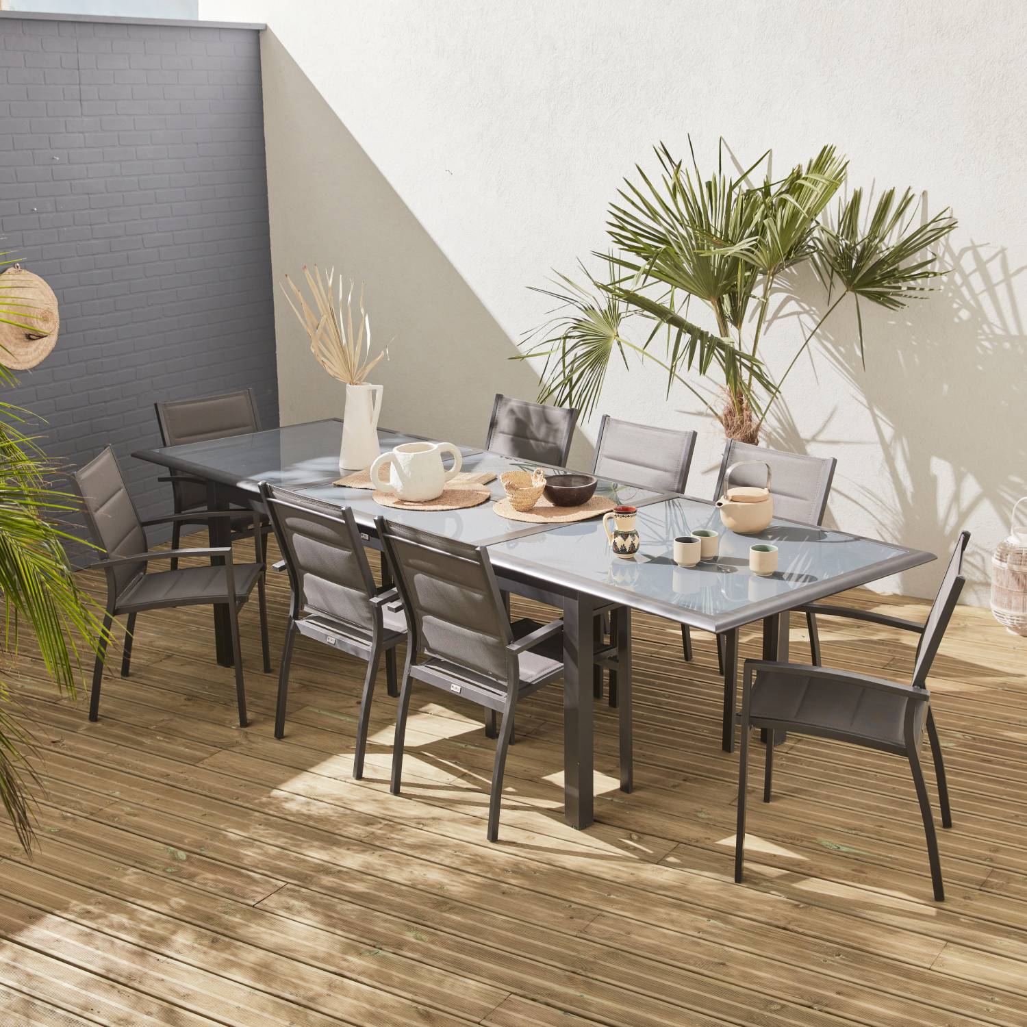 Conjunto de jardín aluminio mesa extensible y 8 sillas GLINDERY