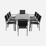 Gartengarnitur aus Aluminium und Textilene - Capua 180 cm - Grau, Schwarz - 8 Plätze - 1 großer rechteckiger Tisch, 8 stapelbare Sessel Photo4