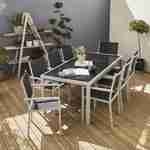Gartengarnitur aus Aluminium und Textilene - Capua 180 cm - Grau, Schwarz - 8 Plätze - 1 großer rechteckiger Tisch, 8 stapelbare Sessel Photo1