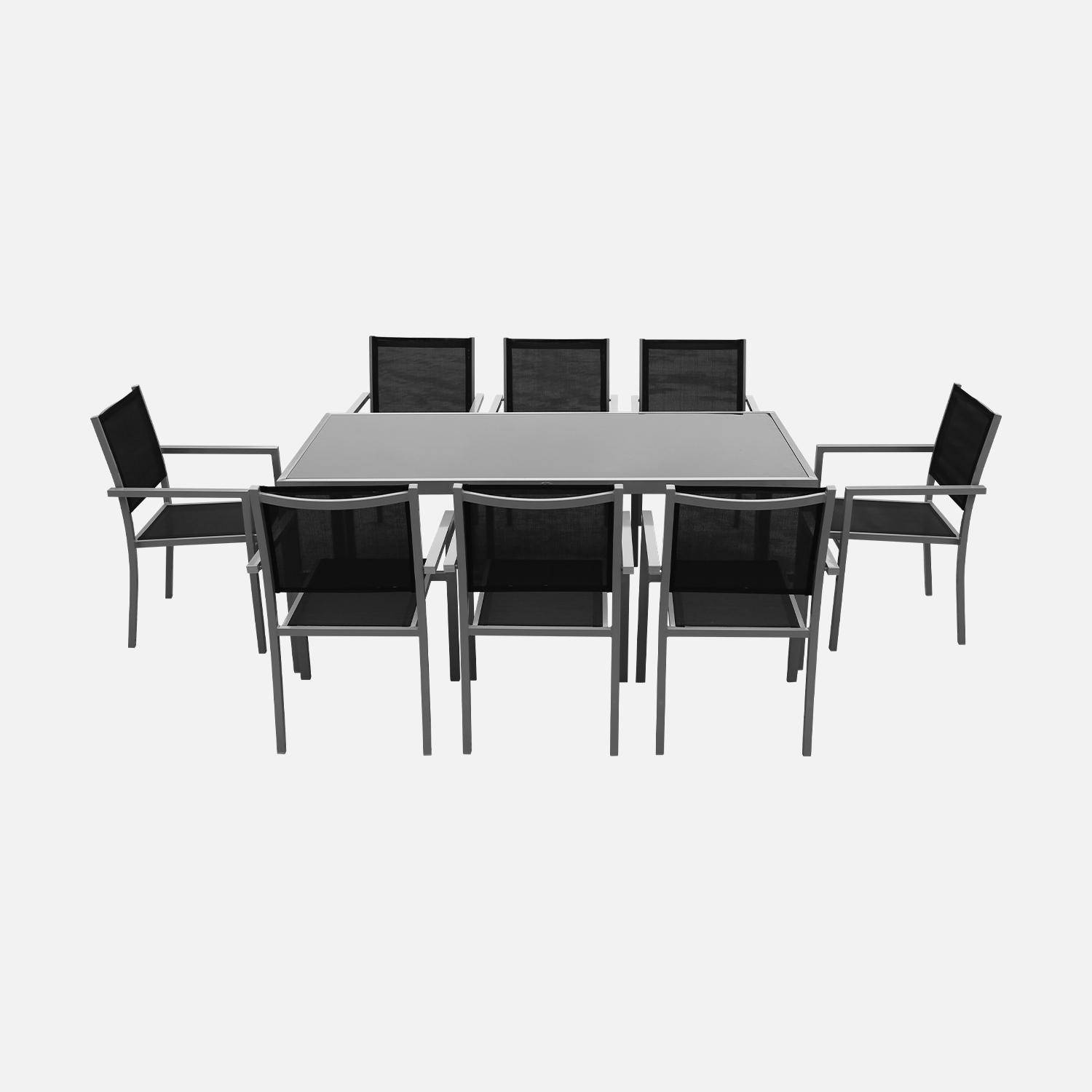 Gartengarnitur aus Aluminium und Textilene - Capua 180 cm - Grau, Schwarz - 8 Plätze - 1 großer rechteckiger Tisch, 8 stapelbare Sessel Photo3