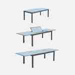 Ausziehbarer Tisch Gartengarnitur - Philadelphie Hellgrau - Aluminiumtisch 200/300 cm, Glasplatte, Verlängerung, 8 Sitze aus Textilene Photo4