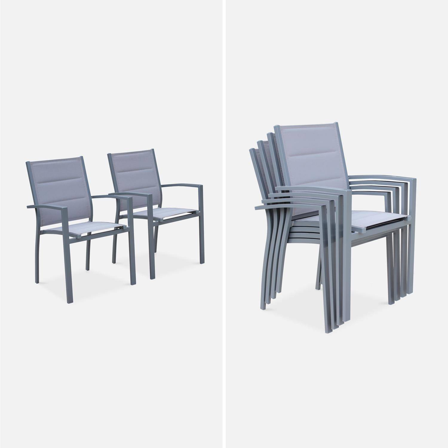 Ausziehbarer Tisch Gartengarnitur - Philadelphie Hellgrau - Aluminiumtisch 200/300 cm, Glasplatte, Verlängerung, 8 Sitze aus Textilene Photo5