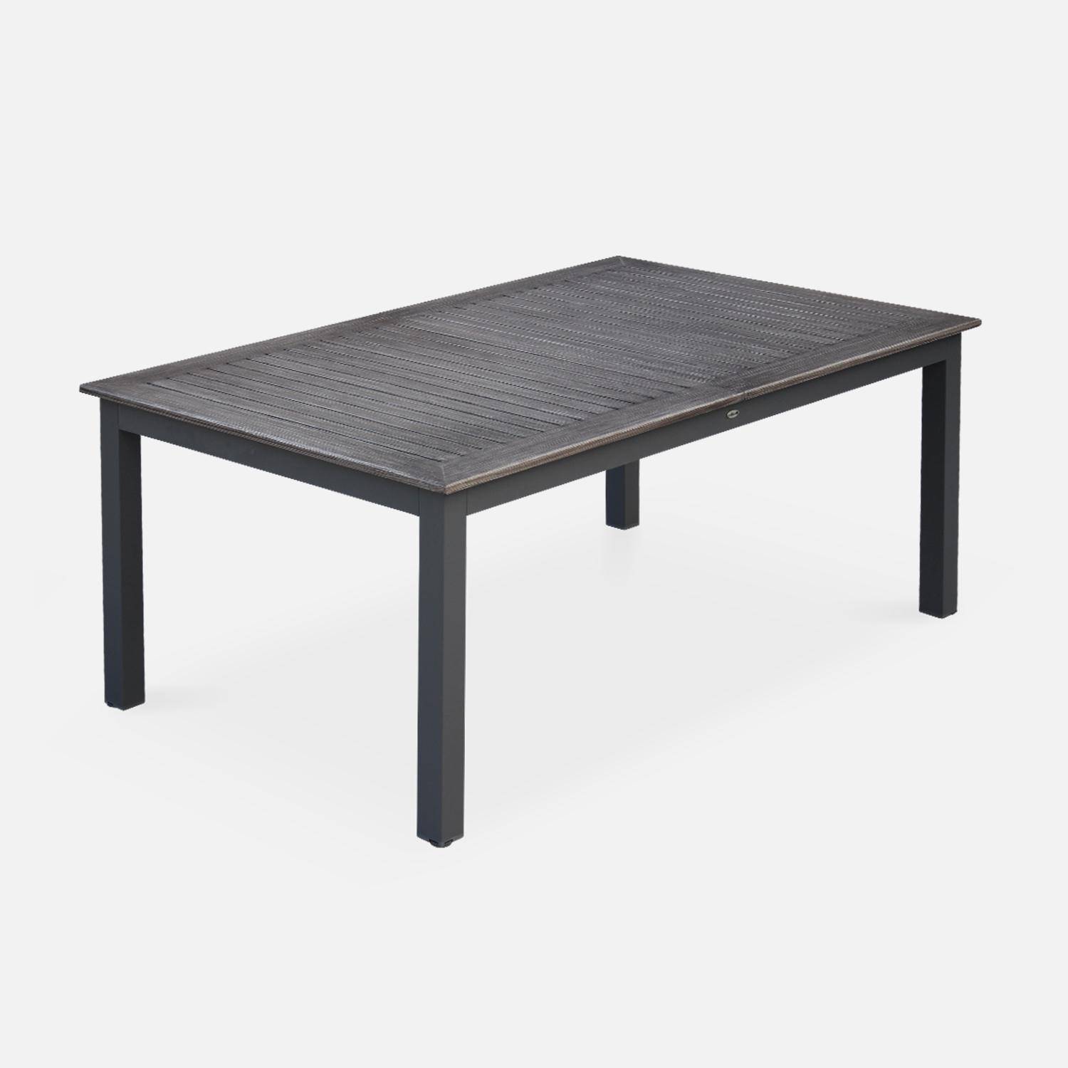 Chicago Gartengarnitur Aluwood Alter Holz-Effekt graumeliert mit ausziehbarem Tisch 175/245cm und 8 Stühle aus Textilene graumeliert Photo4