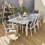 Ausziehbarer Tisch Gartengarnitur - Chicago Weiß/Graumeliert - Aluminiumtisch 175/245 cm mit Verlängerung und 8 Sitzen aus Textilene Photo1