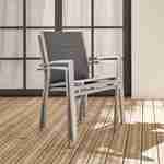 2er Set stapelbare Sessel/Odenton - Aus grauem Aluminium und dunkelgrauem Textilene. Photo2