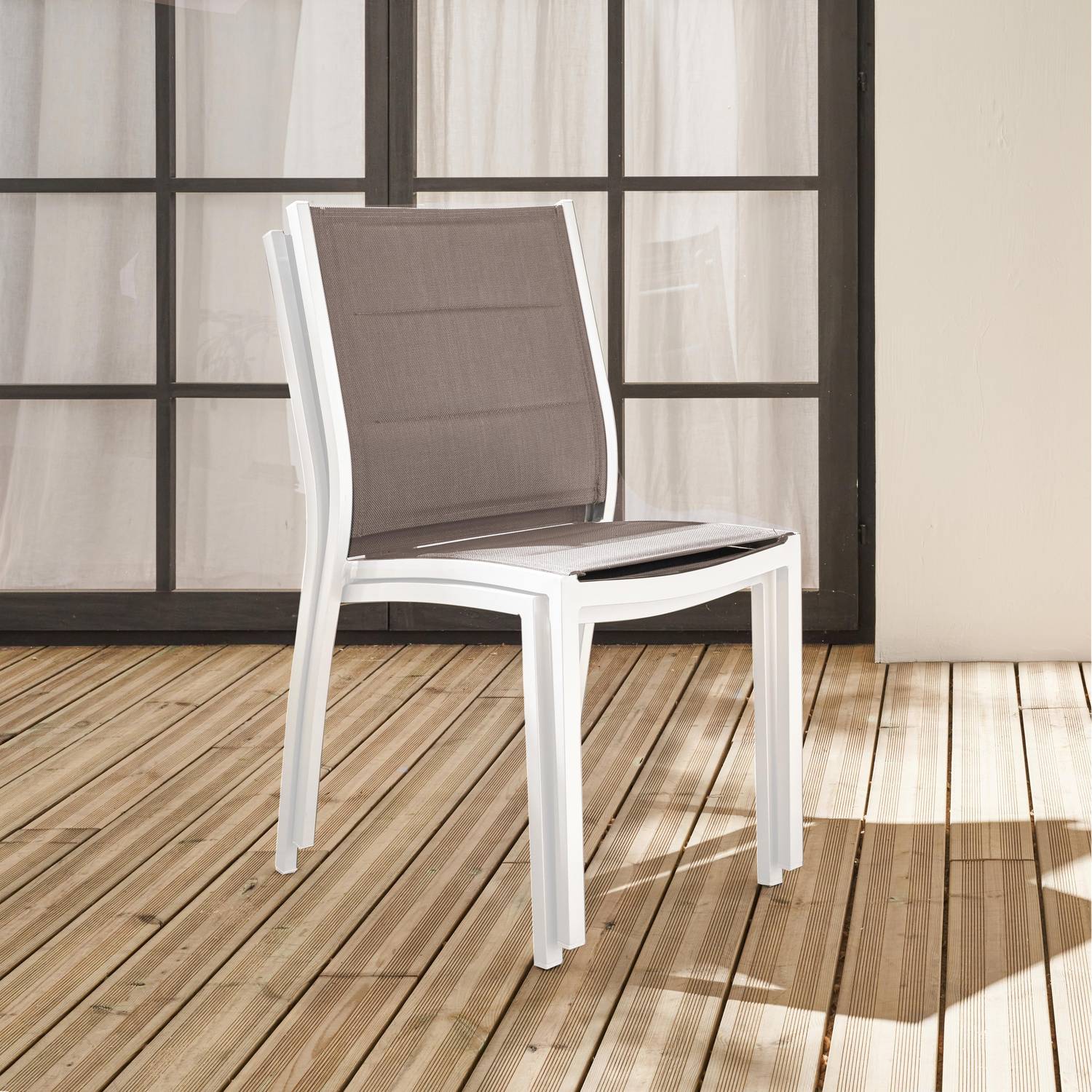 Set of 2 stackable chairs - Chicago - White aluminium and Beige-Brown textilene Photo2