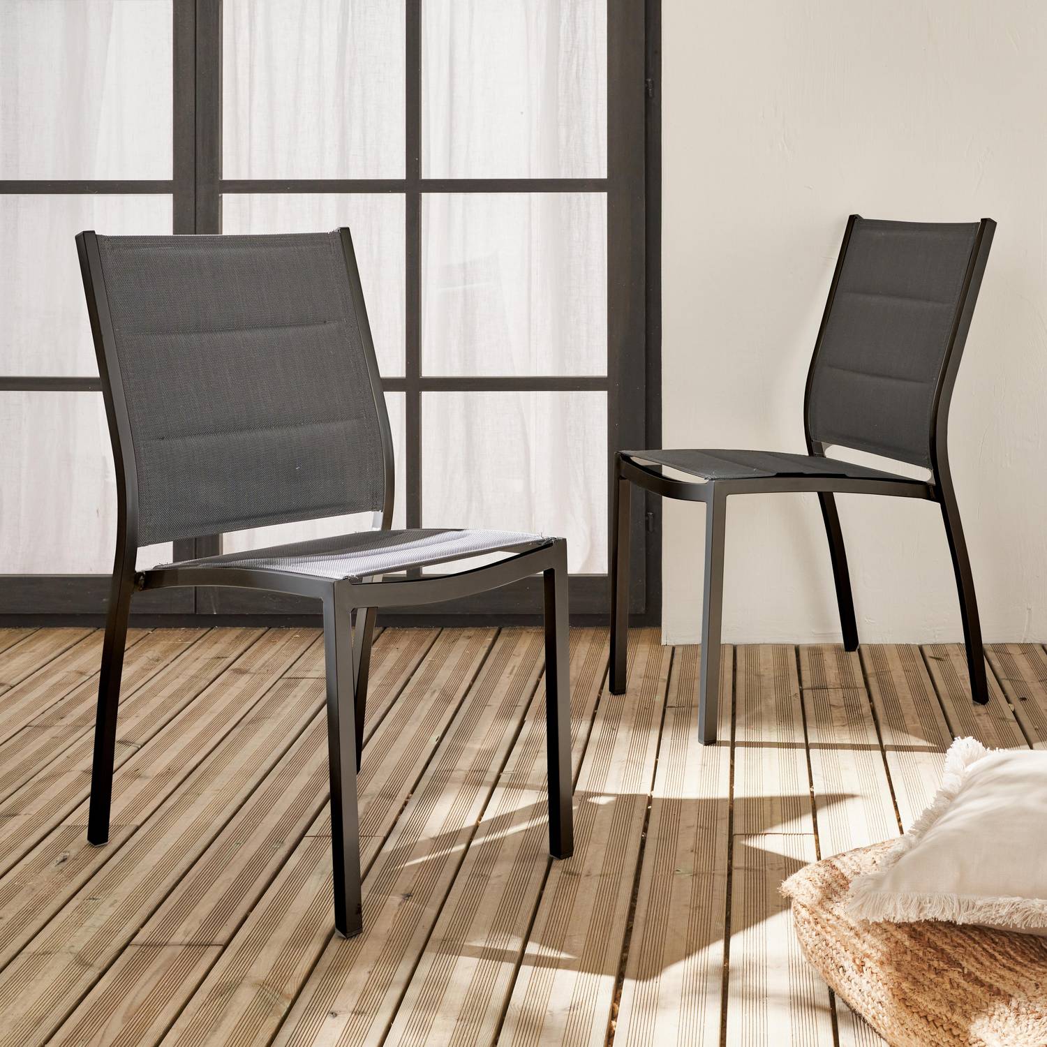 2er Set Stühle - Chicago / Odenton Anthrazit - Aus anthrazitfarbenem Aluminium und dunkelgrauem Textil, stapelbar Photo1