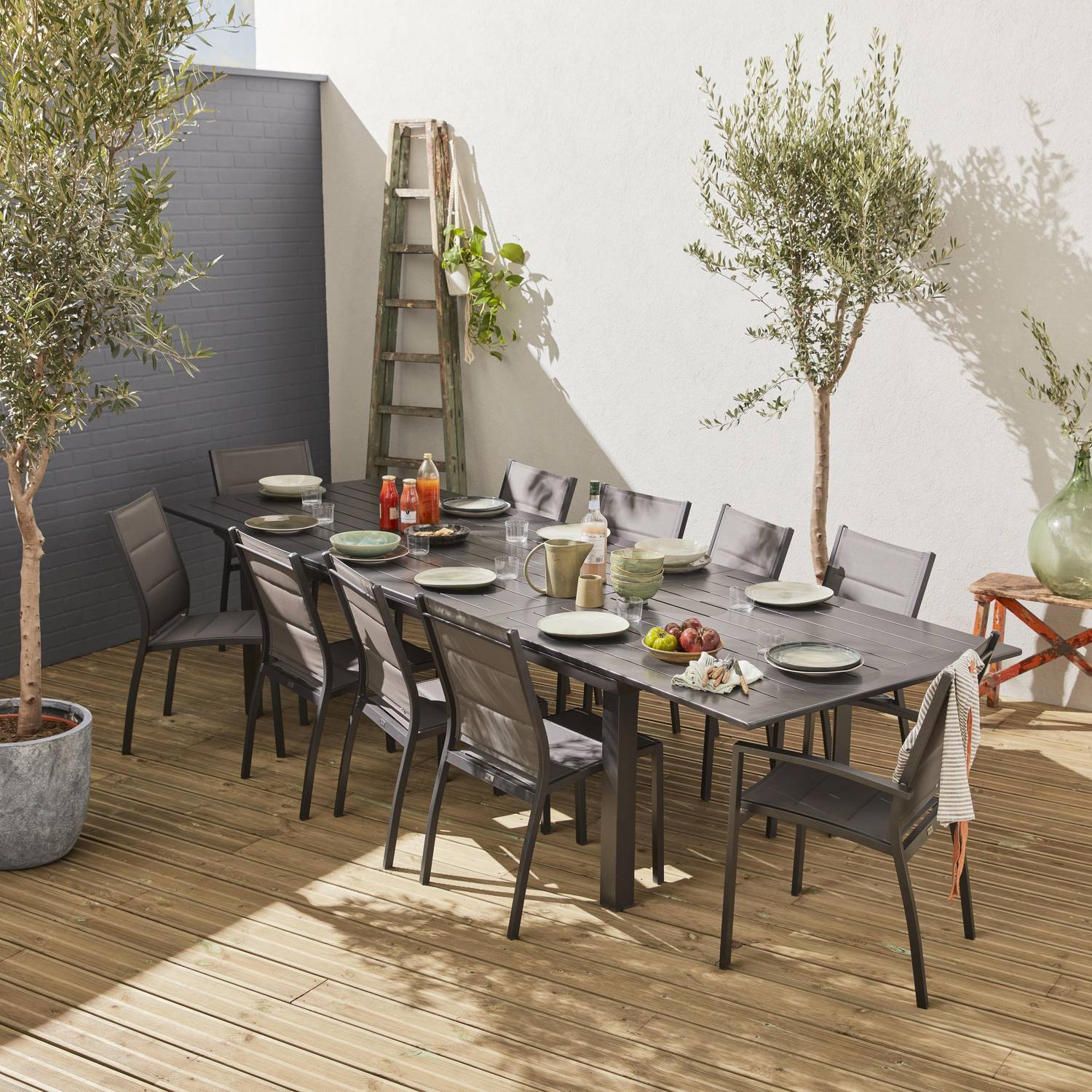 Conjunto de jardín extensible  - Odenton Antracita - mesa extensible de aluminio de 235/335cm con 10 asientos de textileno Photo2