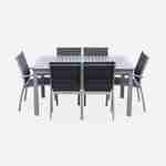 Chicago set, 1 tafel met een verlengstuk,  2 fauteuils, 4 stoelen uit aluminium en textileen Photo4