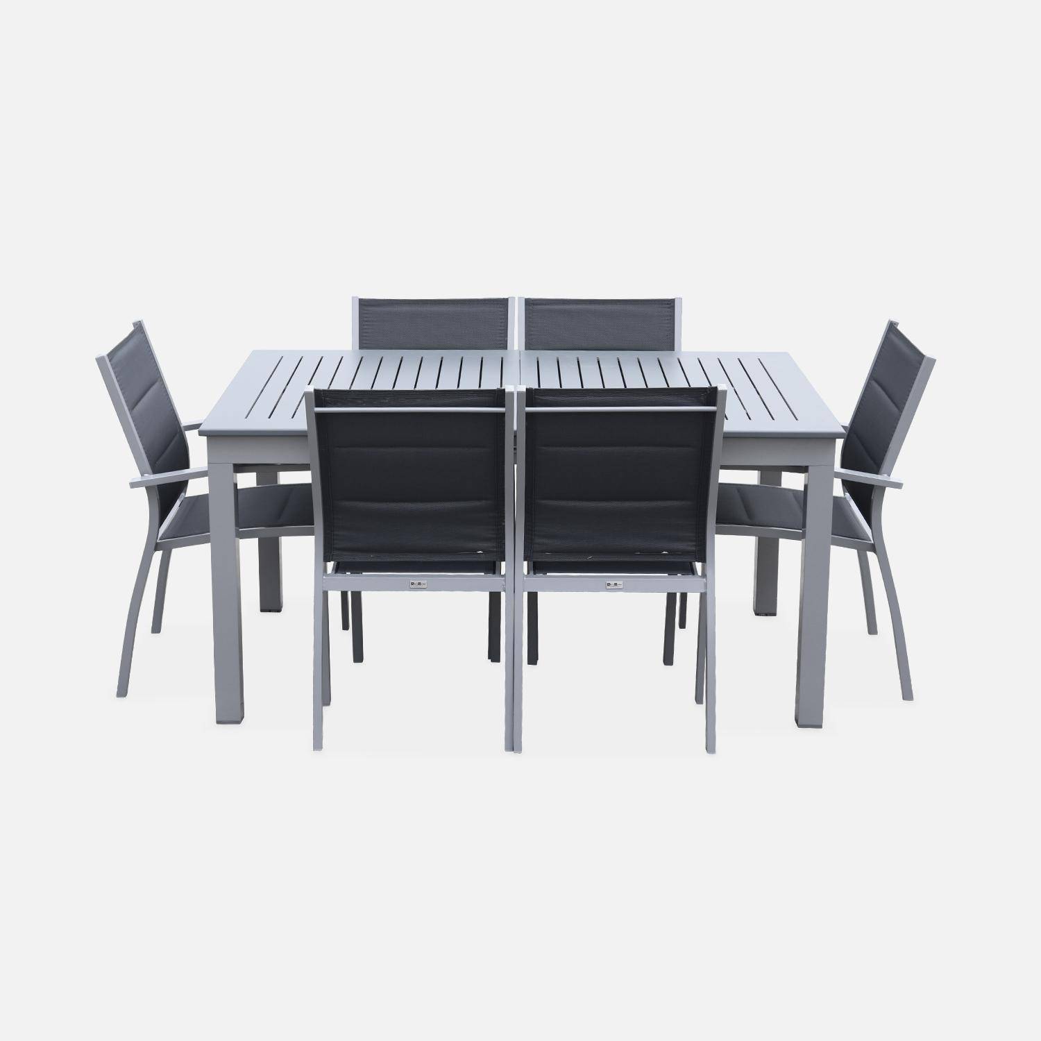 Ensemble Chicago 210, 1 table extensible, 2 fauteuils, 4 chaises en aluminium et textilène Photo3