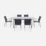Chicago set, 1 tafel met een verlengstuk,  2 fauteuils, 4 stoelen uit aluminium en textileen Photo3