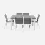 Chicago set, 1 tafel met een verlengstuk,  2 fauteuils, 4 stoelen uit aluminium en textileen Photo4