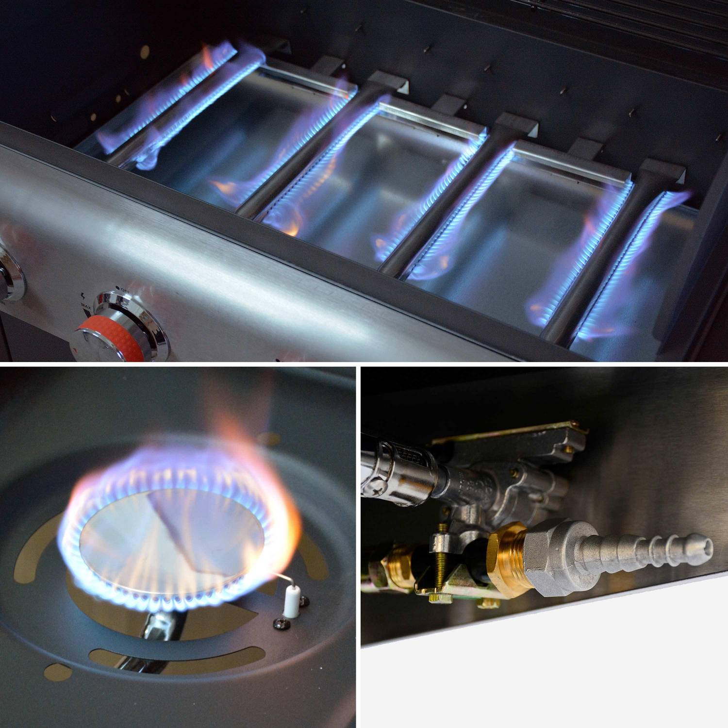 Churrasqueira a gás - Cozedor exterior 4 queimadores + 1 queimador lateral com placas e termómetro, armazenamento, rodas - Conector de gás G1/2 incluído - BAZIN Photo6