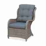 Set mit 2 Relax-Sesseln aus abgerundetem Kunststoffrattan mit Fußstütze und Couchtisch - Barletta Natur - Rattan-Look, anthrazitgraue Kissen, Aluminiumgestell Photo2