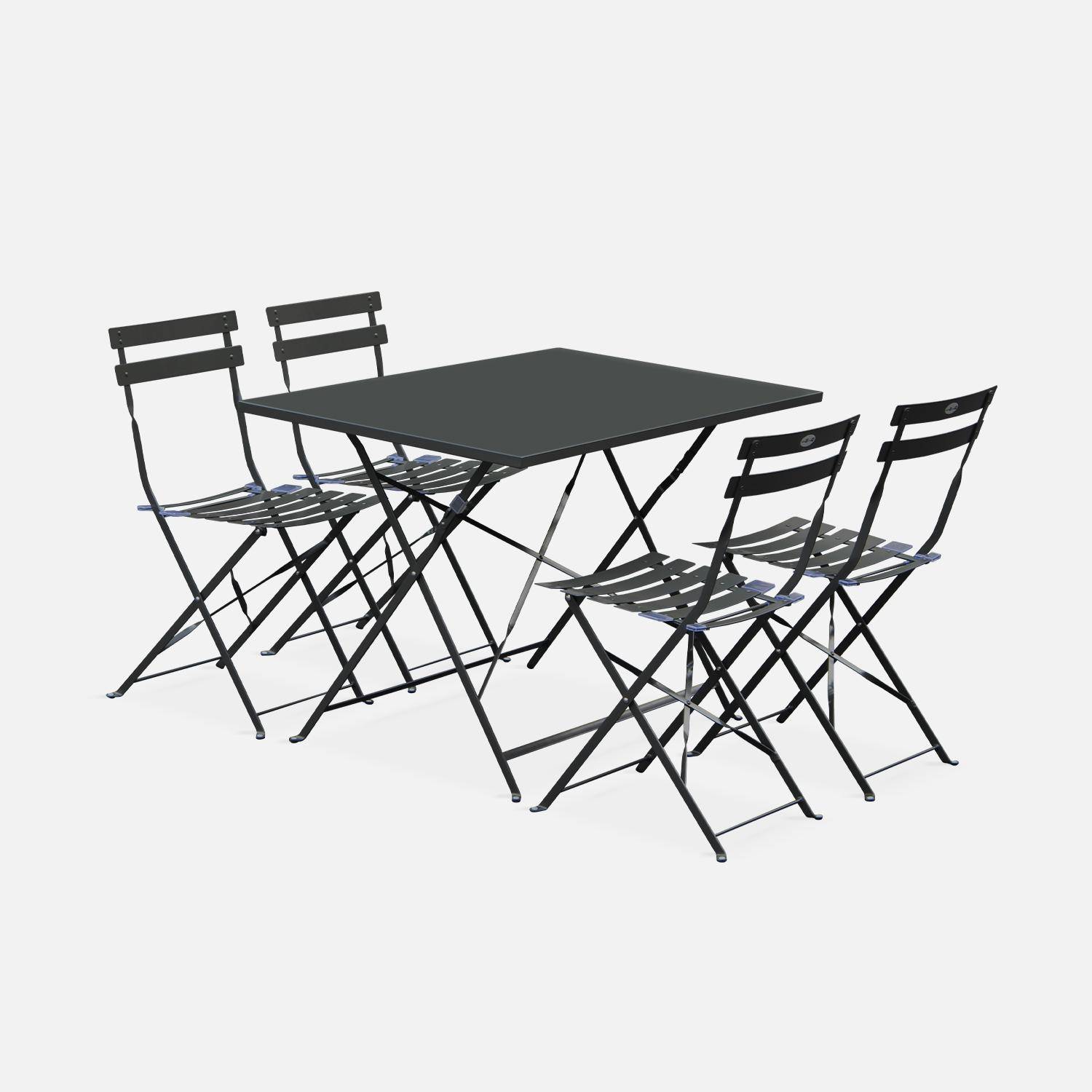 4-seater foldable thermo-lacquered steel bistro garden table with chairs, Emilia set 110cm, Anthracite Photo2
