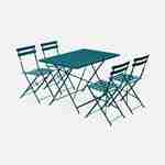 Salon de jardin bistrot pliable - Emilia rectangulaire bleu canard - Table rectangulaire 110x70cm avec quatre chaises pliantes, acier thermolaqué Photo2