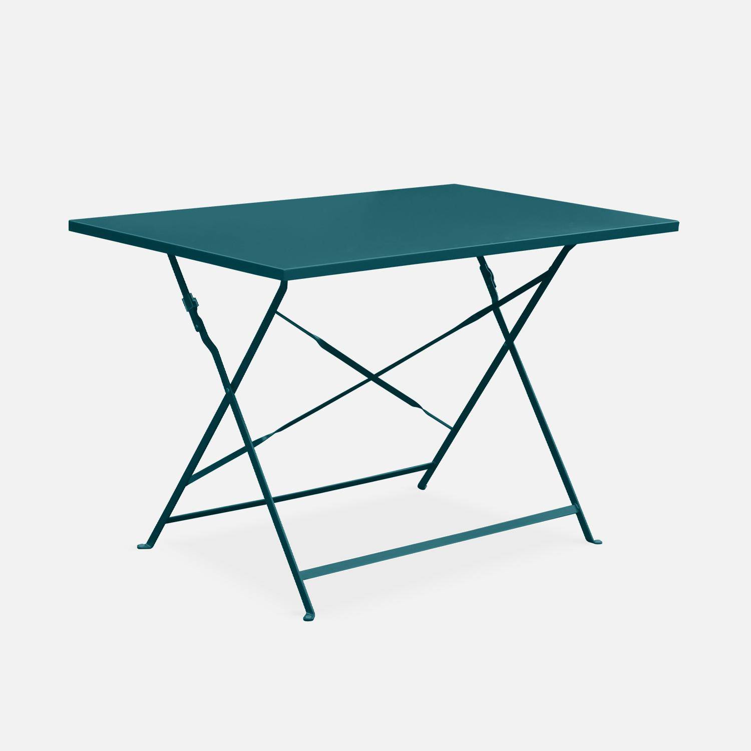 Salon de jardin bistrot pliable - Emilia rectangulaire bleu canard - Table rectangulaire 110x70cm avec quatre chaises pliantes, acier thermolaqué Photo3
