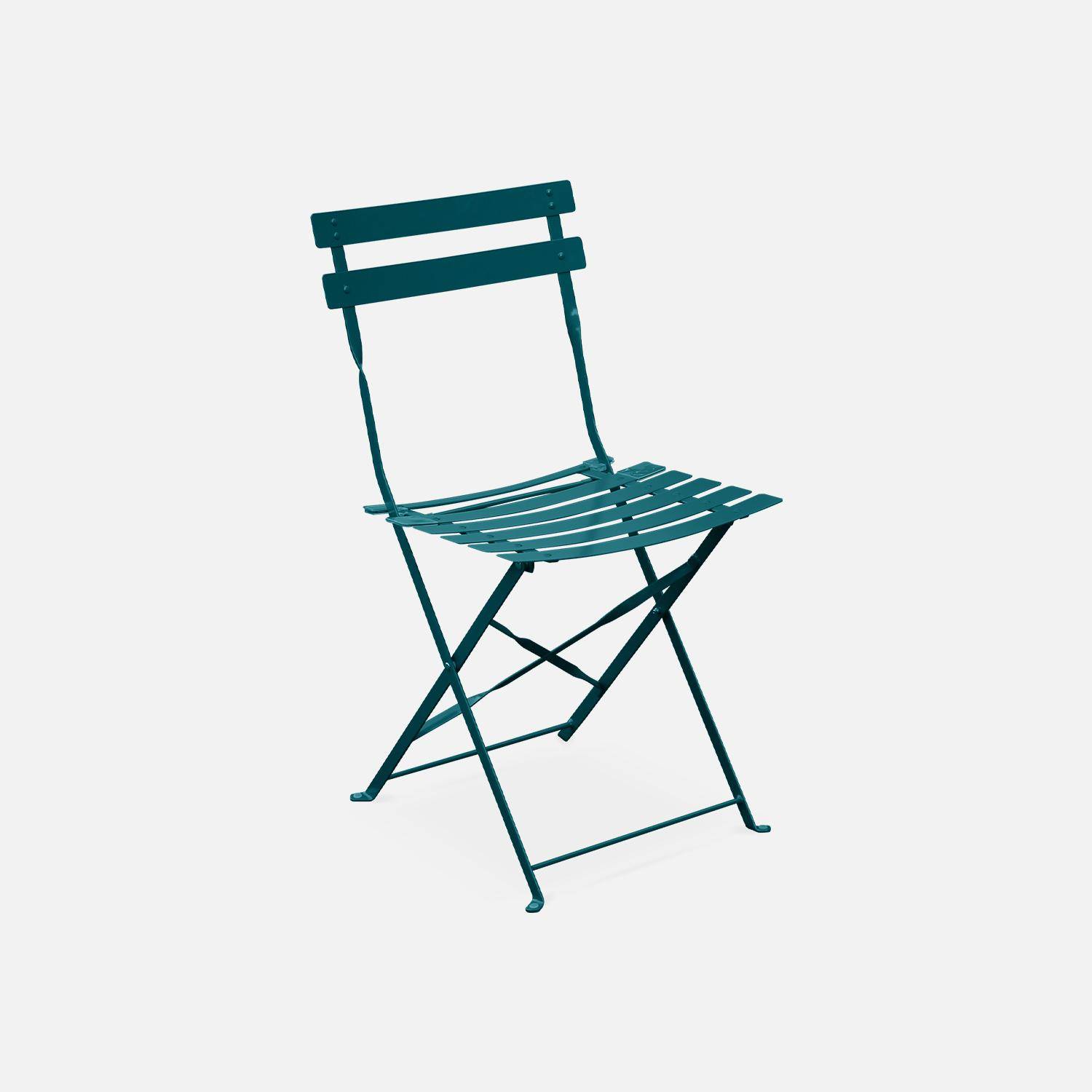 Salon de jardin bistrot pliable - Emilia rectangulaire bleu canard - Table rectangulaire 110x70cm avec quatre chaises pliantes, acier thermolaqué Photo5