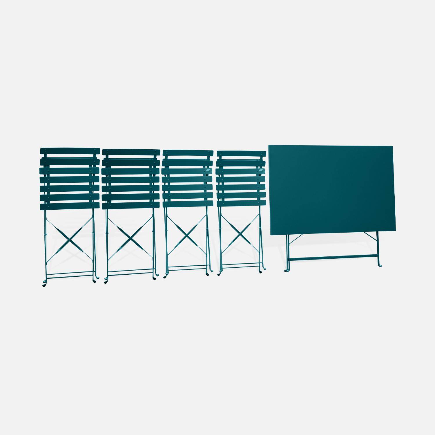 Salon de jardin bistrot pliable - Emilia rectangulaire bleu canard - Table rectangulaire 110x70cm avec quatre chaises pliantes, acier thermolaqué Photo6