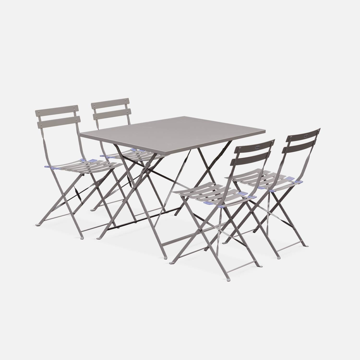 Tavolo da giardino, bar bistrot, pieghevole, modello: Emilia colore: Grigio bruno, 4 sedie pieghevoli, acciaio termolaccato | sweeek