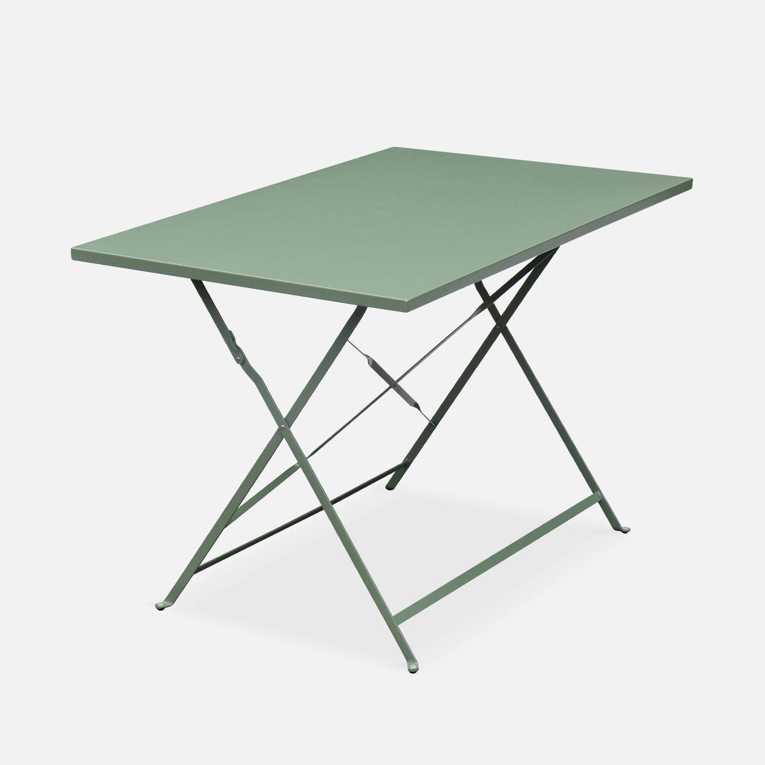 Klappbare Bistro-Gartengarnitur - Rechteckig Emilia graugrün - 110 x 70 cm großer Tisch mit vier Klappstühlen aus pulverbeschichtetem Stahl Photo3