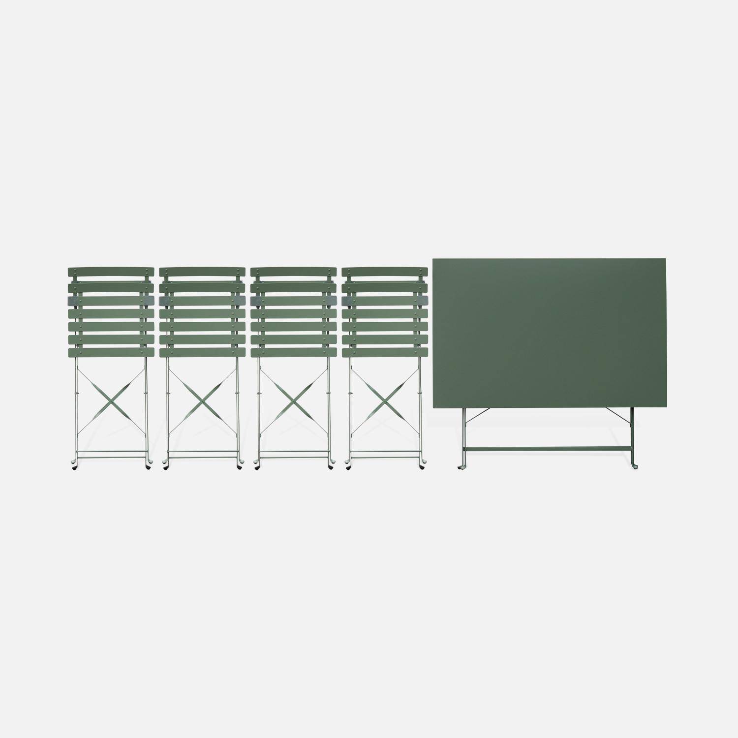 Klappbare Bistro-Gartengarnitur - Rechteckig Emilia graugrün - 110 x 70 cm großer Tisch mit vier Klappstühlen aus pulverbeschichtetem Stahl Photo6