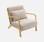 Poltrona di design in legno e tessuto, 1 seduta fissa diritta, gambe a compasso scandinave, beige | sweeek