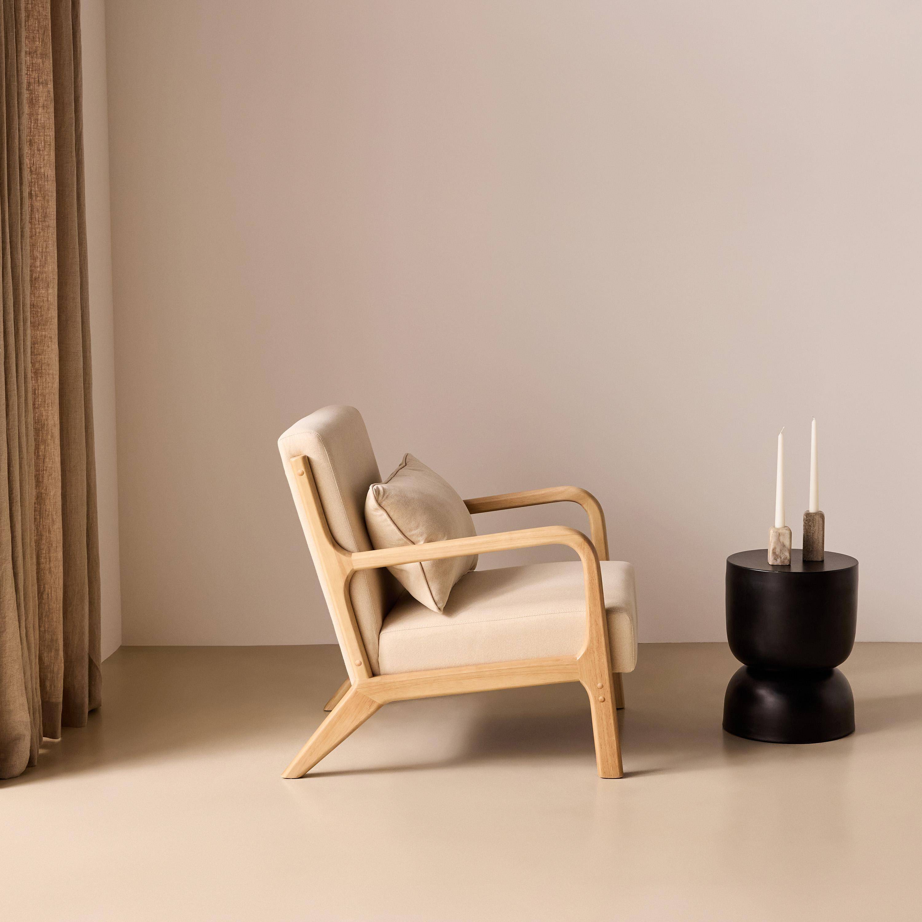 Moderner Sessel aus Holz und Stoff, 1 Person, Zirkelbeine, solides Holzgestell, skandinavischer Stil, bequeme Sitzfläche in Beige - Lorens Photo2