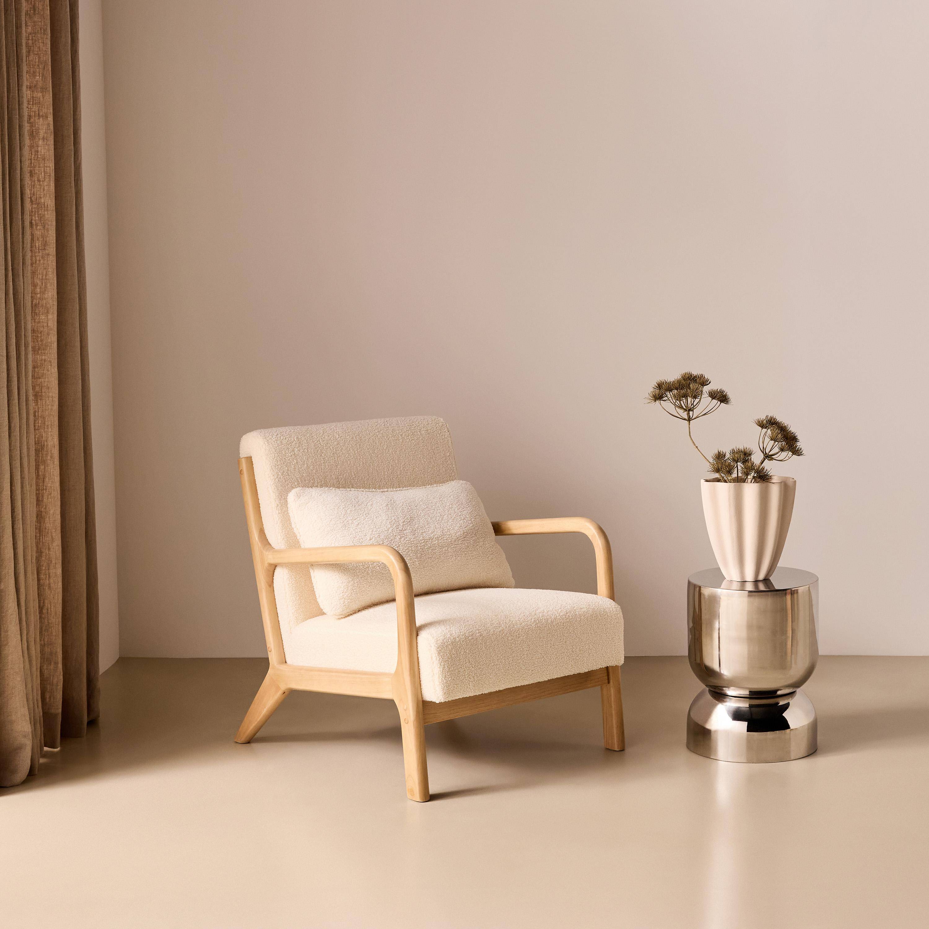 Poltrona scandinava in legno e tessuto bouclé Crema - 65x80x79 cm Photo1