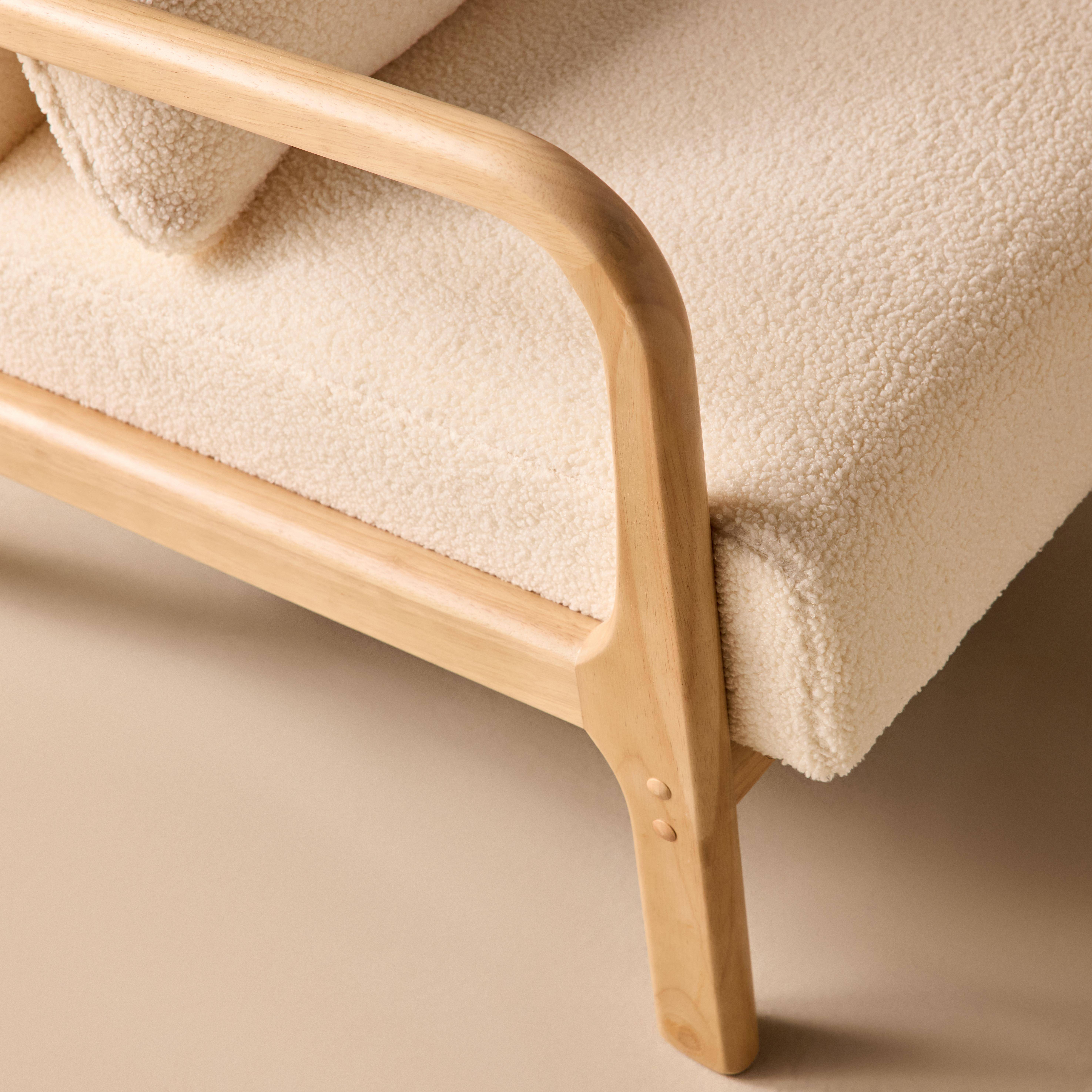 Scandinavische fauteuil met naturelkleurig hout en bouclé crème - Lorens Photo3