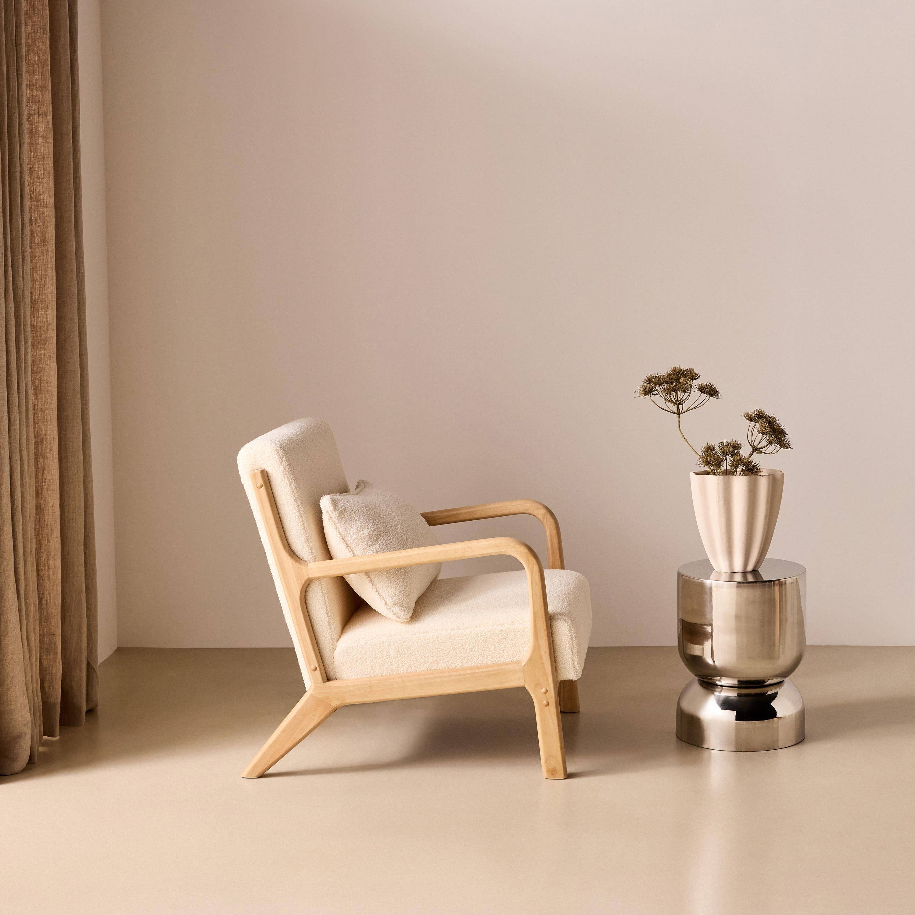 Poltrona scandinava in legno e tessuto bouclé Crema - 65x80x79 cm Photo2