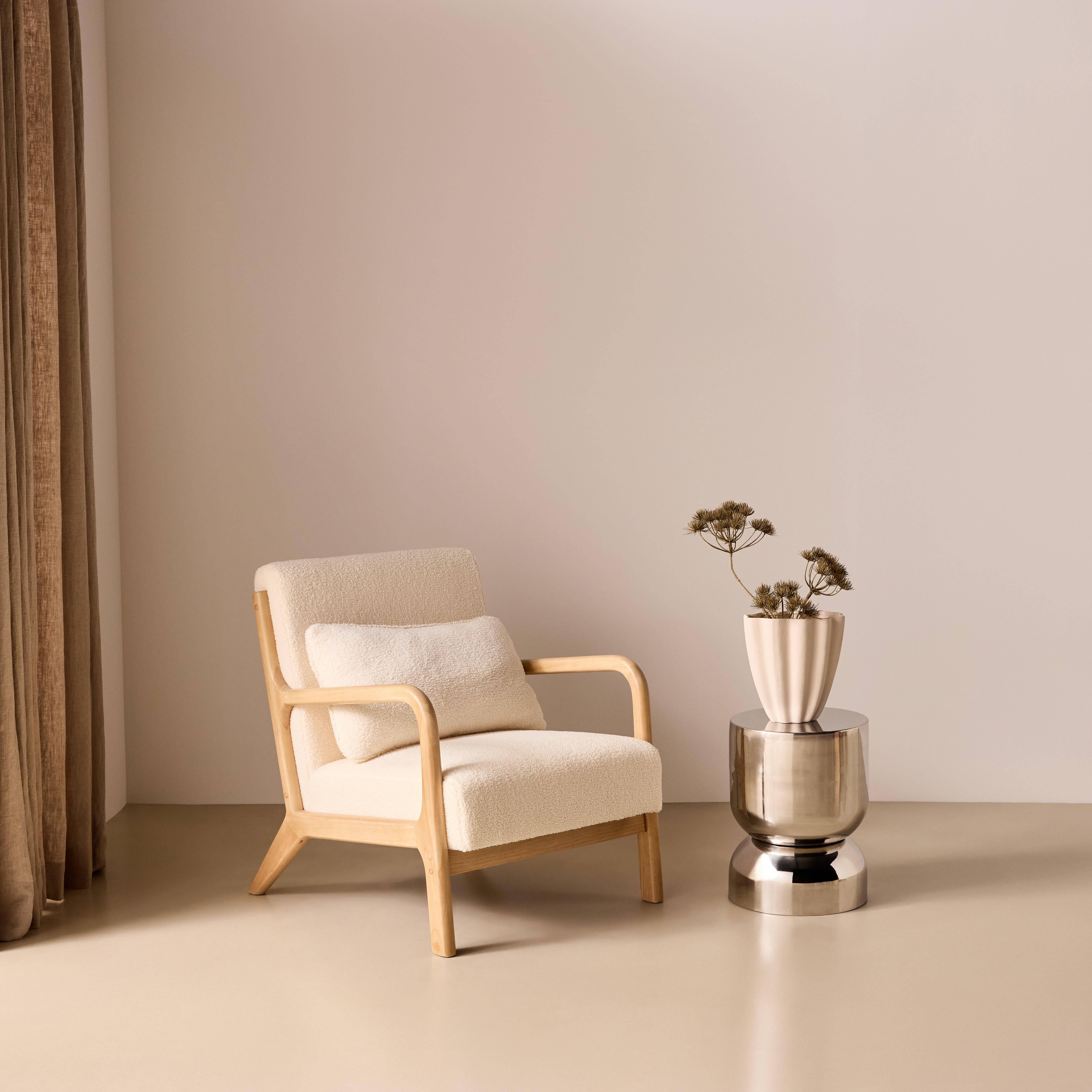 Scandinavische fauteuil met naturelkleurig hout en bouclé crème - Lorens Photo1