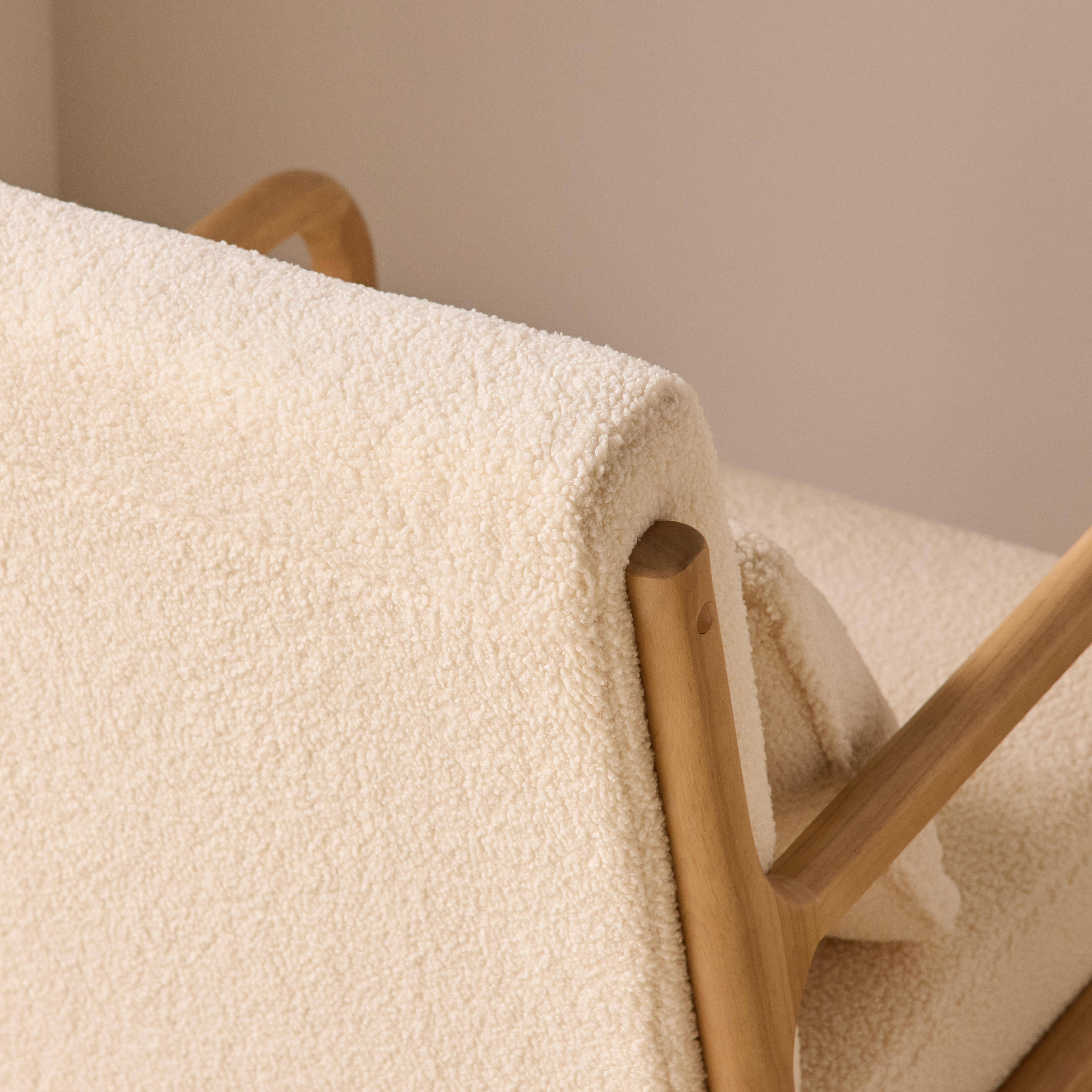 Scandinavische fauteuil met naturelkleurig hout en bouclé crème - Lorens Photo4
