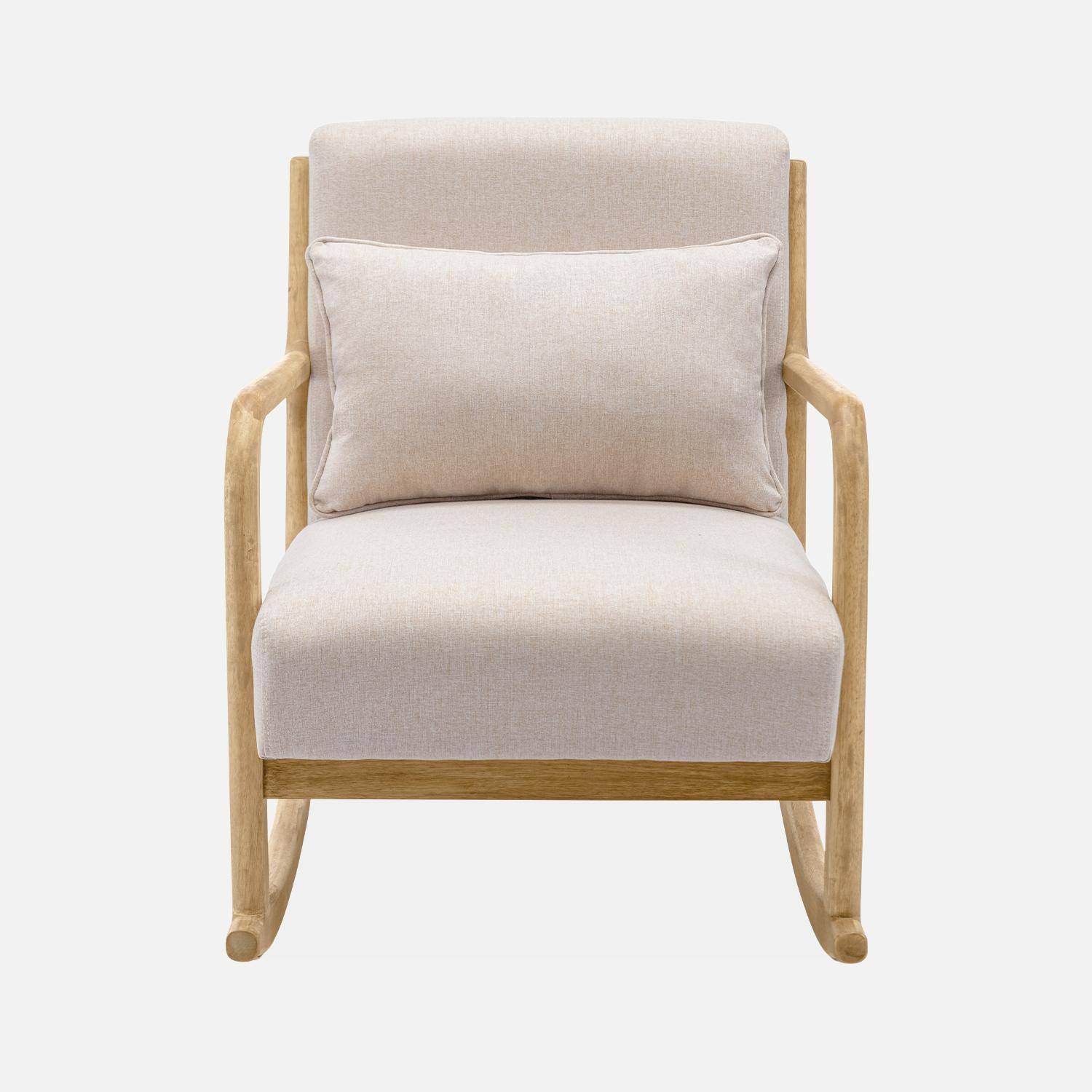 Cadeira de baloiço de design em madeira e tecido, 1 lugar, cadeira de baloiço escandinava, bege,sweeek,Photo4