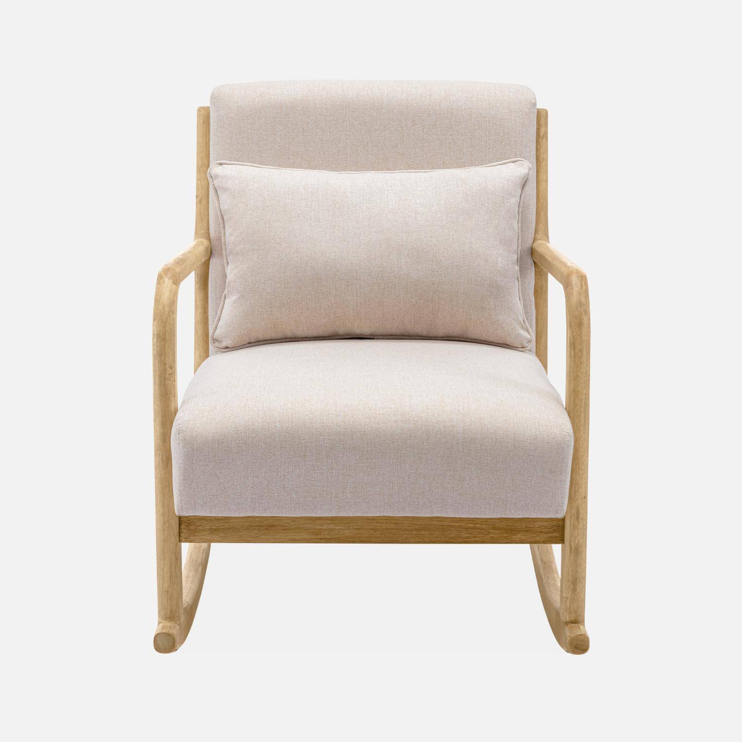 Fauteuil à bascule design en bois et tissu, 1 place, rocking chair scandinave, beige,sweeek,Photo6