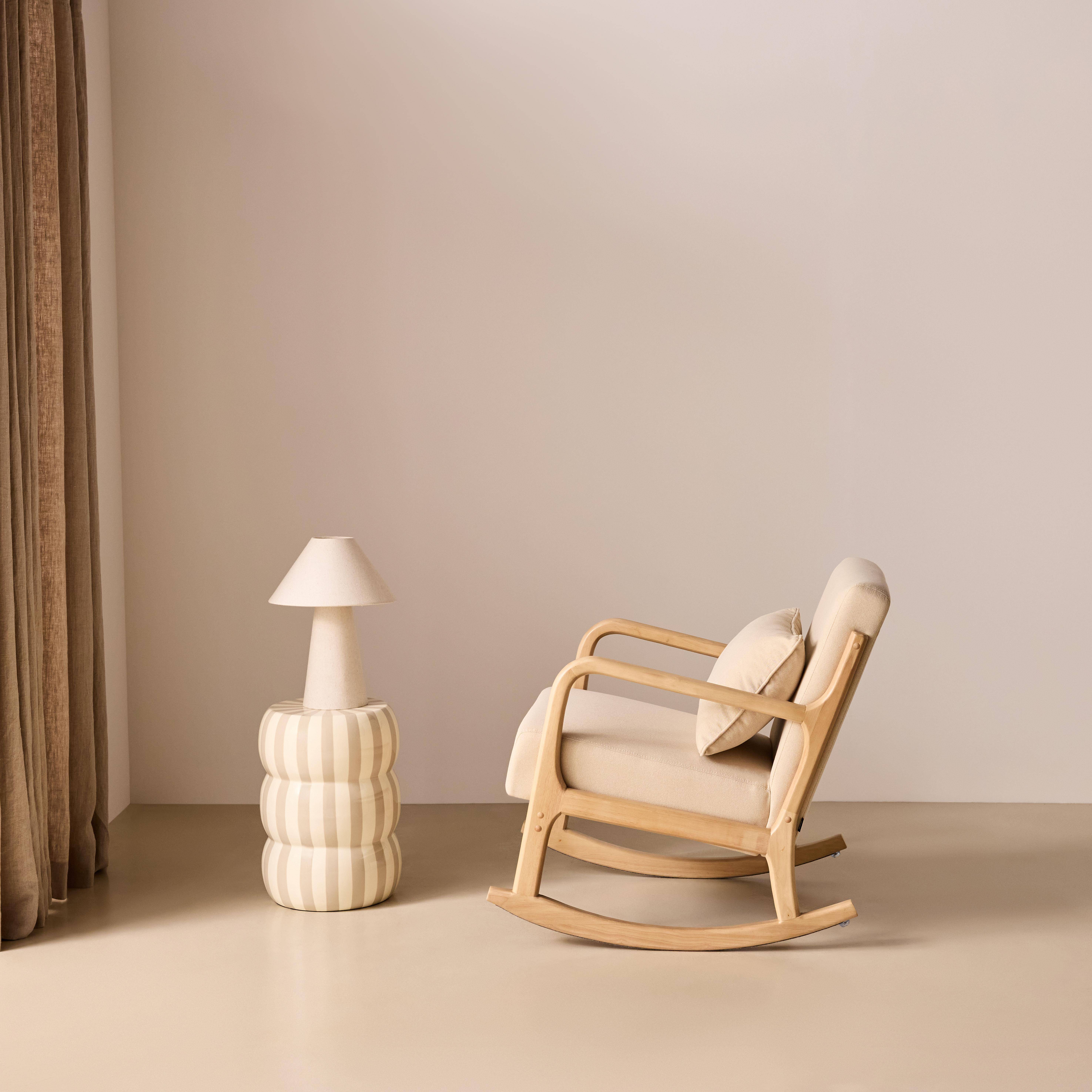 Scandinavische schommelstoel met hout en stof beige - Lorens Photo2