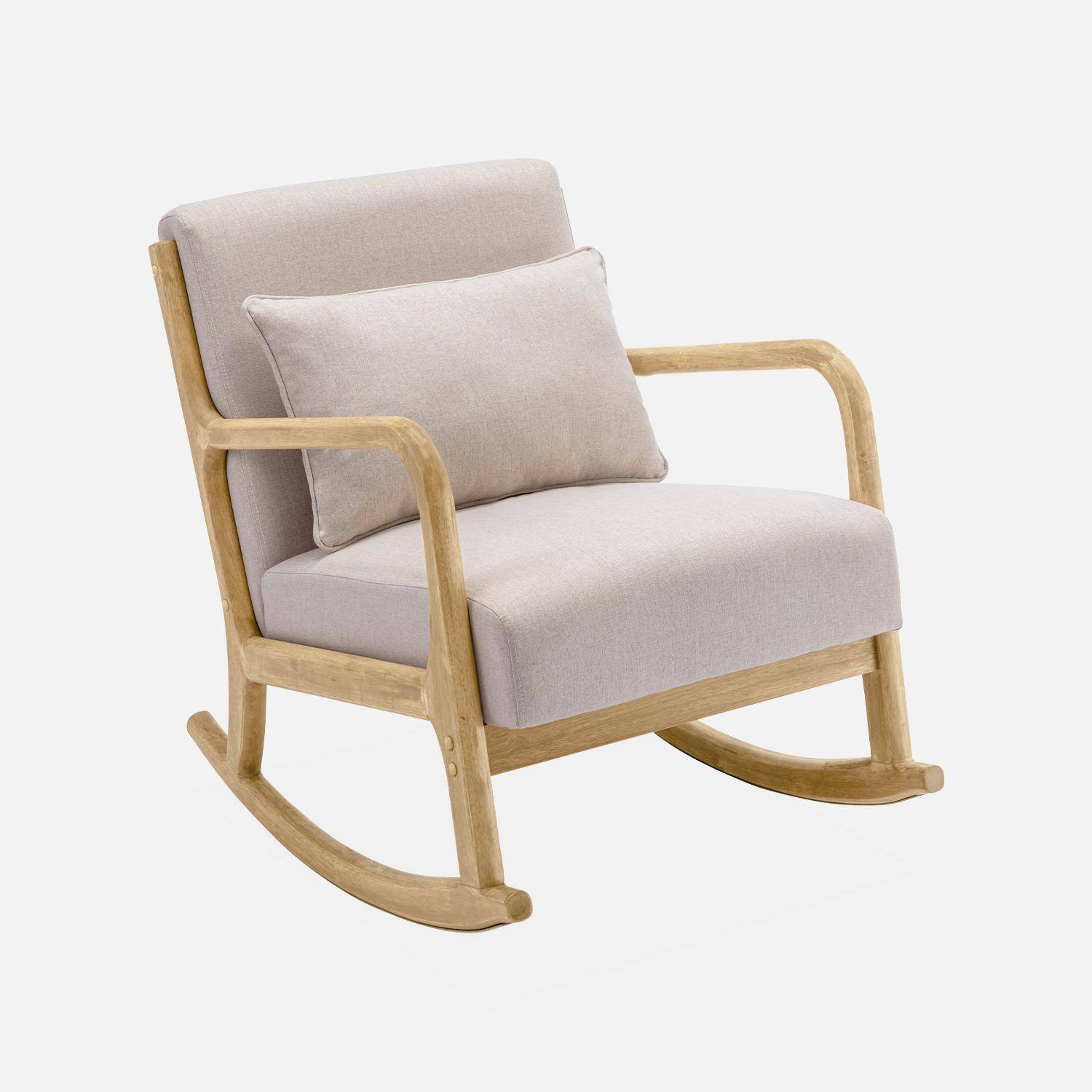 Sedia a dondolo di design in legno e tessuto, 1 posto, sedia a dondolo scandinava, beige Photo3