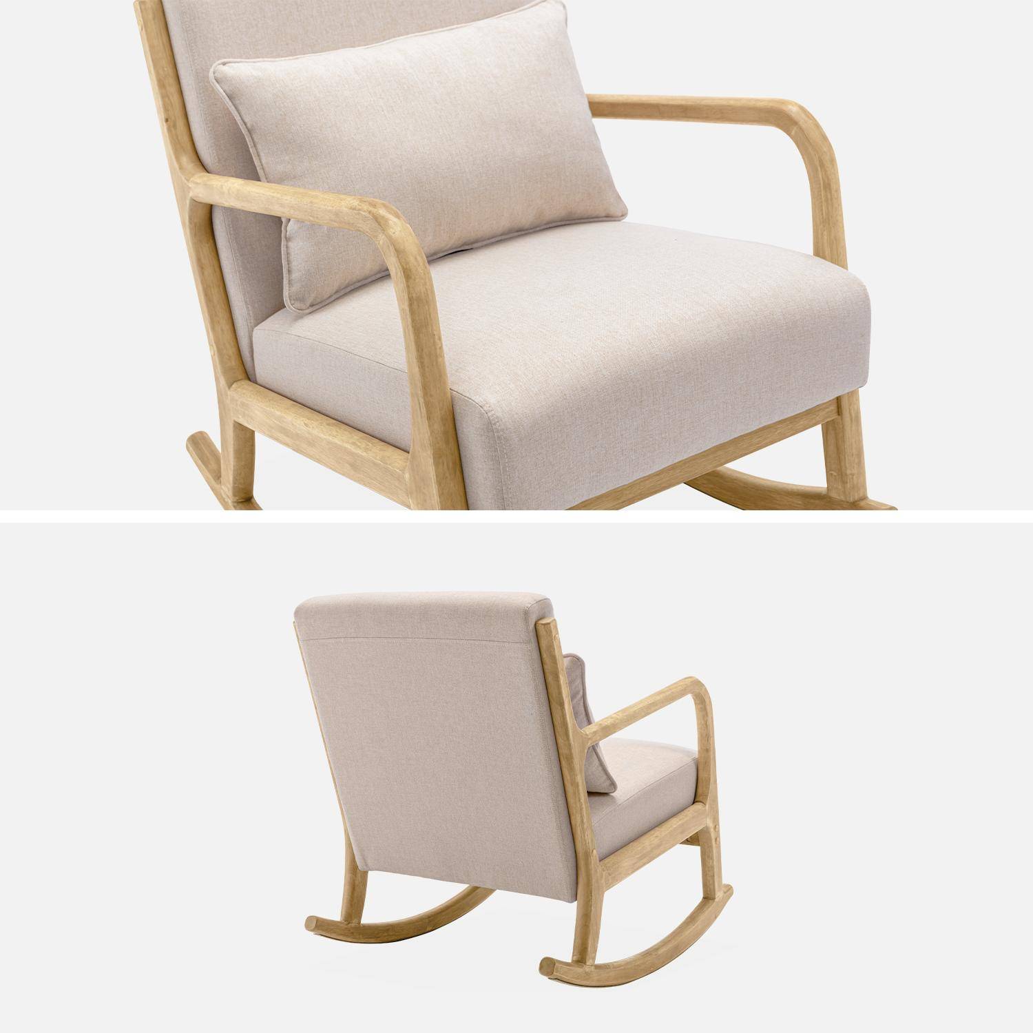 Fauteuil à bascule design en bois et tissu, 1 place, rocking chair scandinave, beige Photo5