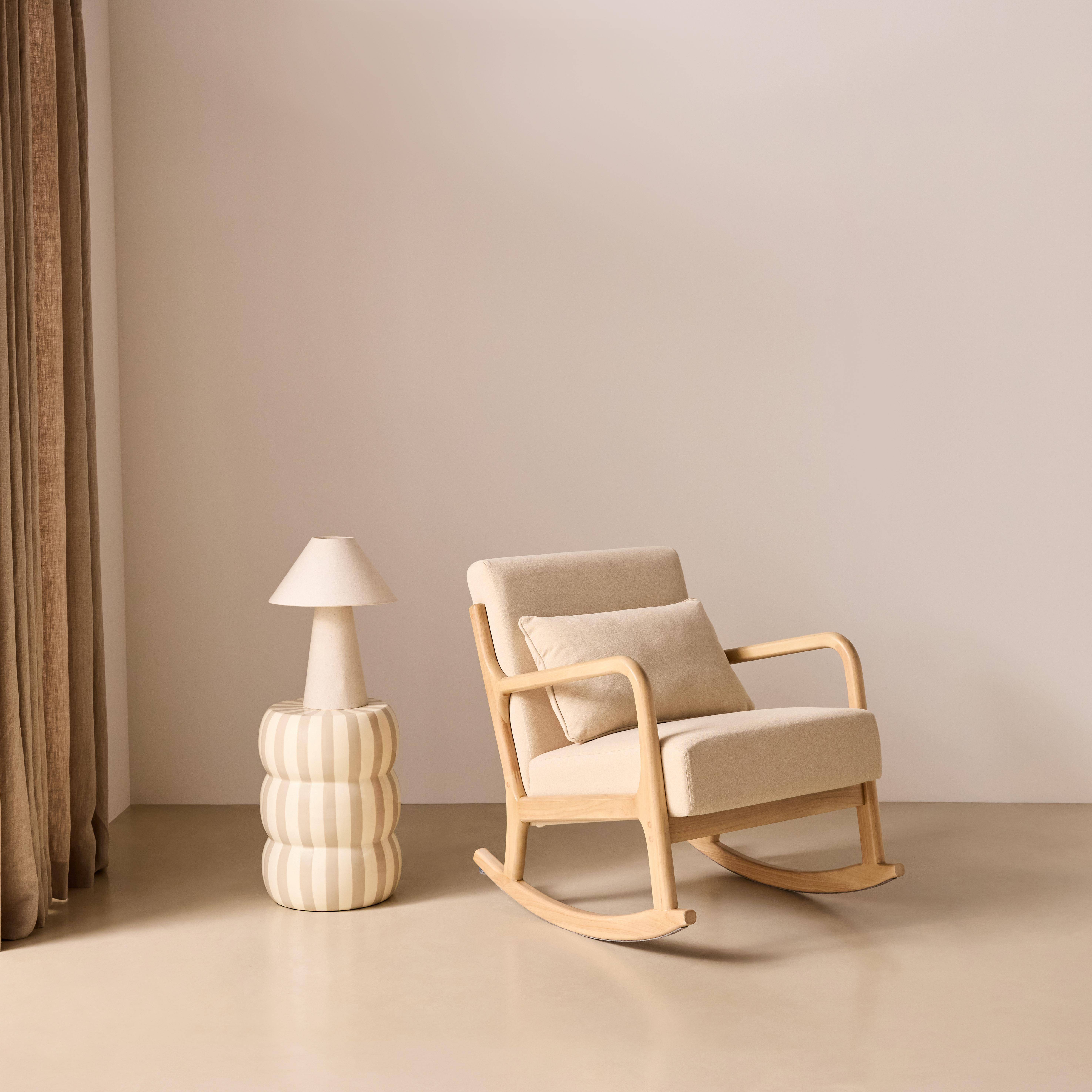 Scandinavische schommelstoel met hout en stof beige - Lorens Photo1
