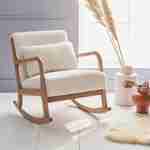 Fauteuil à bascule design en bois et tissu, bouclettes blanches, 1 place, rocking chair scandinave Photo1