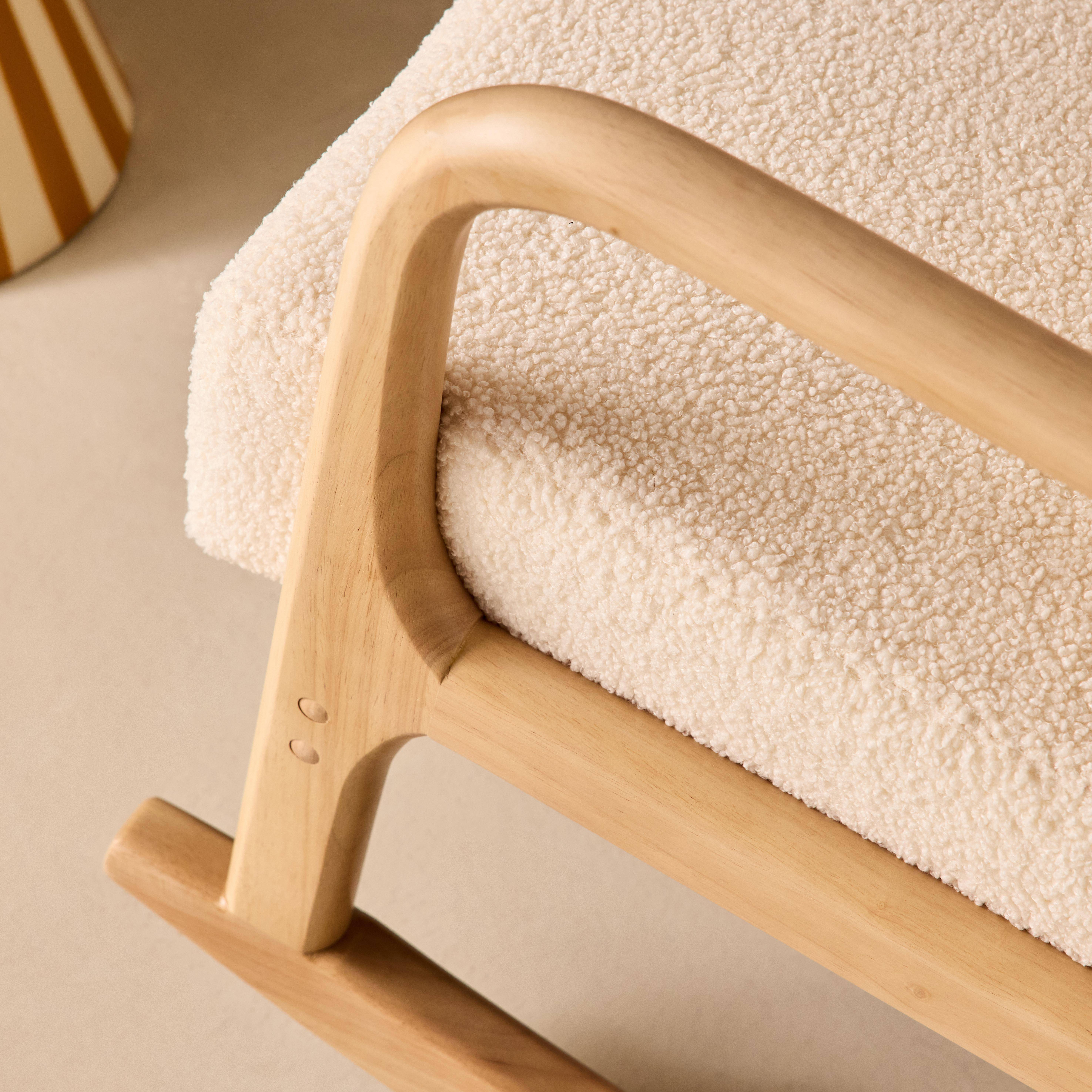 Fauteuil à bascule design en bois et tissu, bouclettes crème, 1 place, rocking chair scandinave Photo4