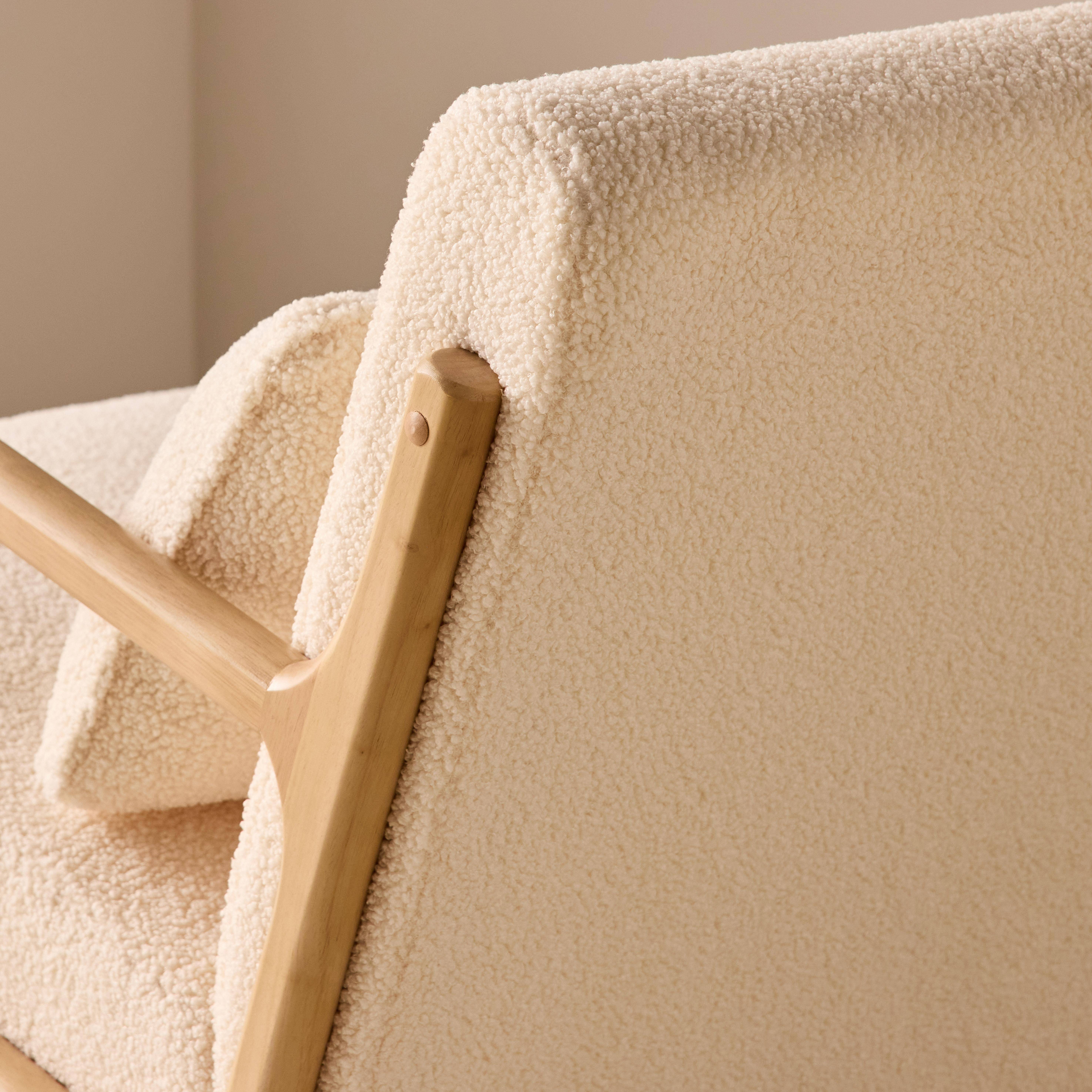 Fauteuil à bascule design en bois et tissu, bouclettes crème, 1 place, rocking chair scandinave Photo3