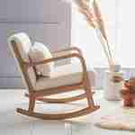Fauteuil à bascule design en bois et tissu, bouclettes blanches, 1 place, rocking chair scandinave Photo2