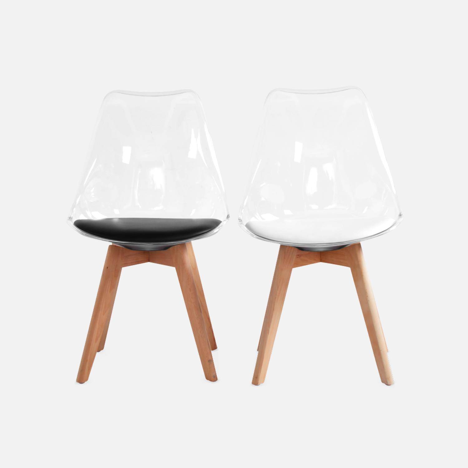 4er Set Stühle im skandinavischen Stil - Lagertha - Holzbeine, Ein Sitz, schwarzes Kissen, transparente Sitzschale Photo8