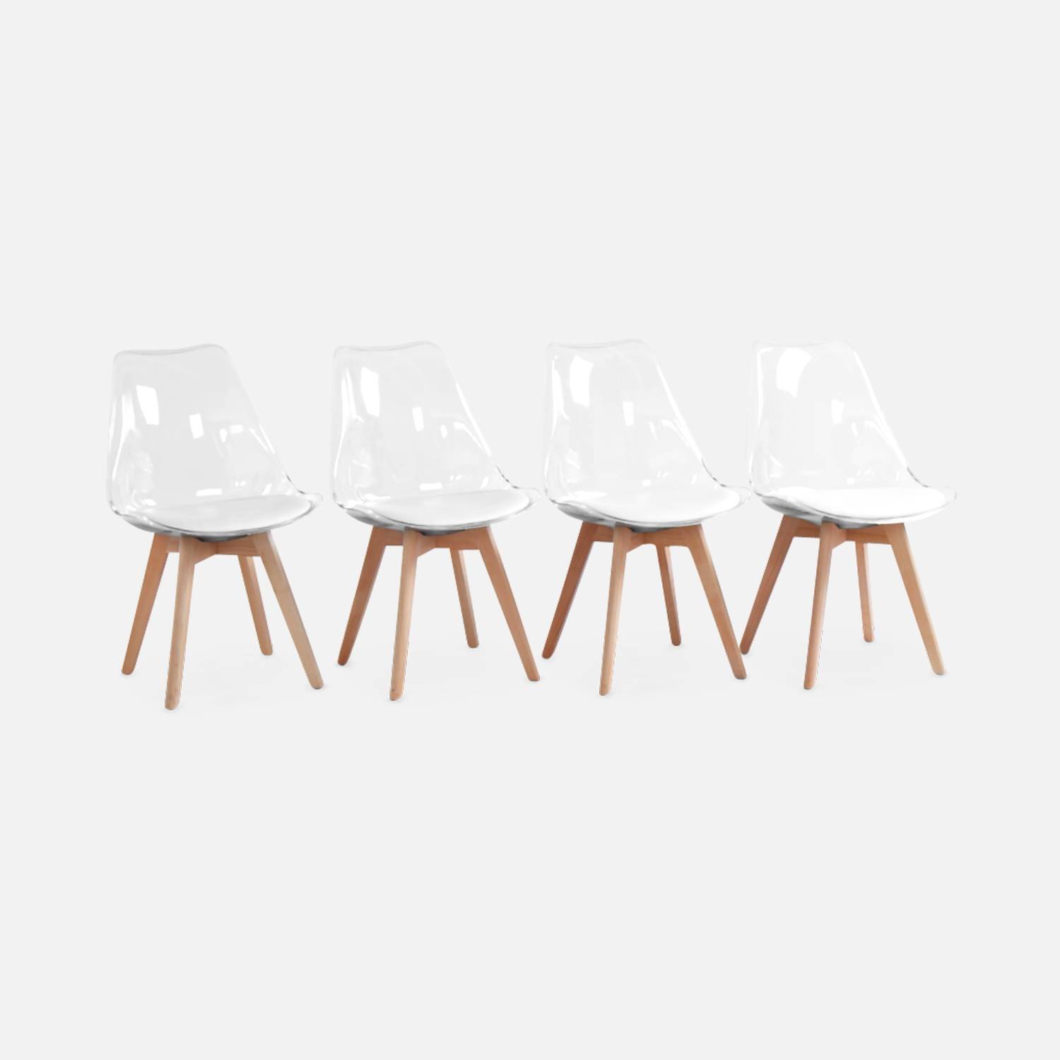 Conjunto de 4 cadeiras escandinavas, brancas, pernas de madeira  | sweeek