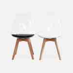 Lot de 4 chaises scandinaves - Lagertha - pieds bois, fauteuils 1 place, coussin blanc, coque transparente  Photo7