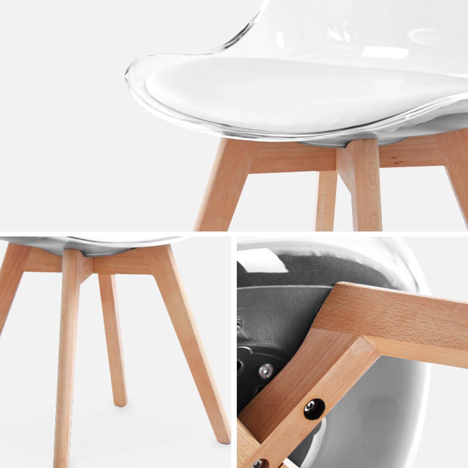 Juego de 4 sillas escandinavas - Lagertha - patas de madera, asientos individuales, cojín blanco, carcasa transparente ,sweeek,Photo6