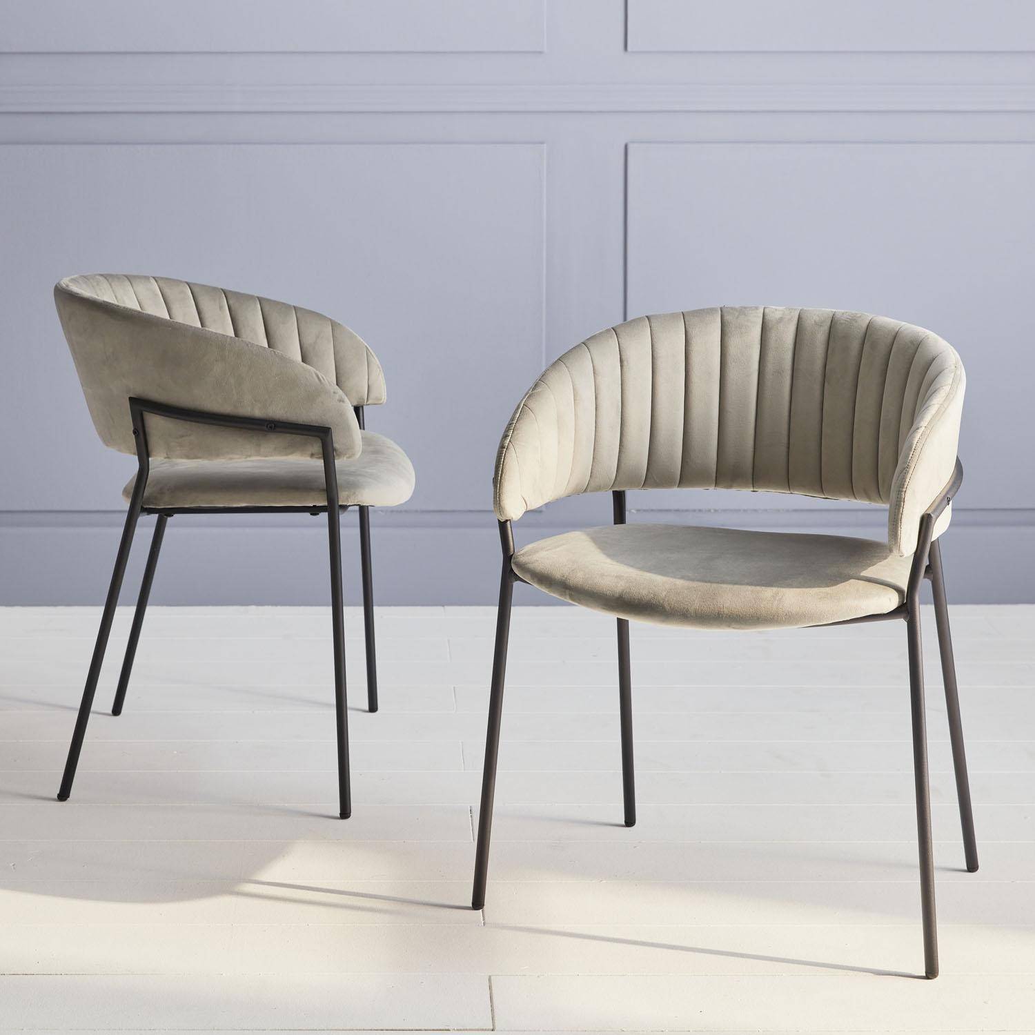 Set van 2 design stoelen, zitting van grijs velours, 59x55x73.5cm Photo2