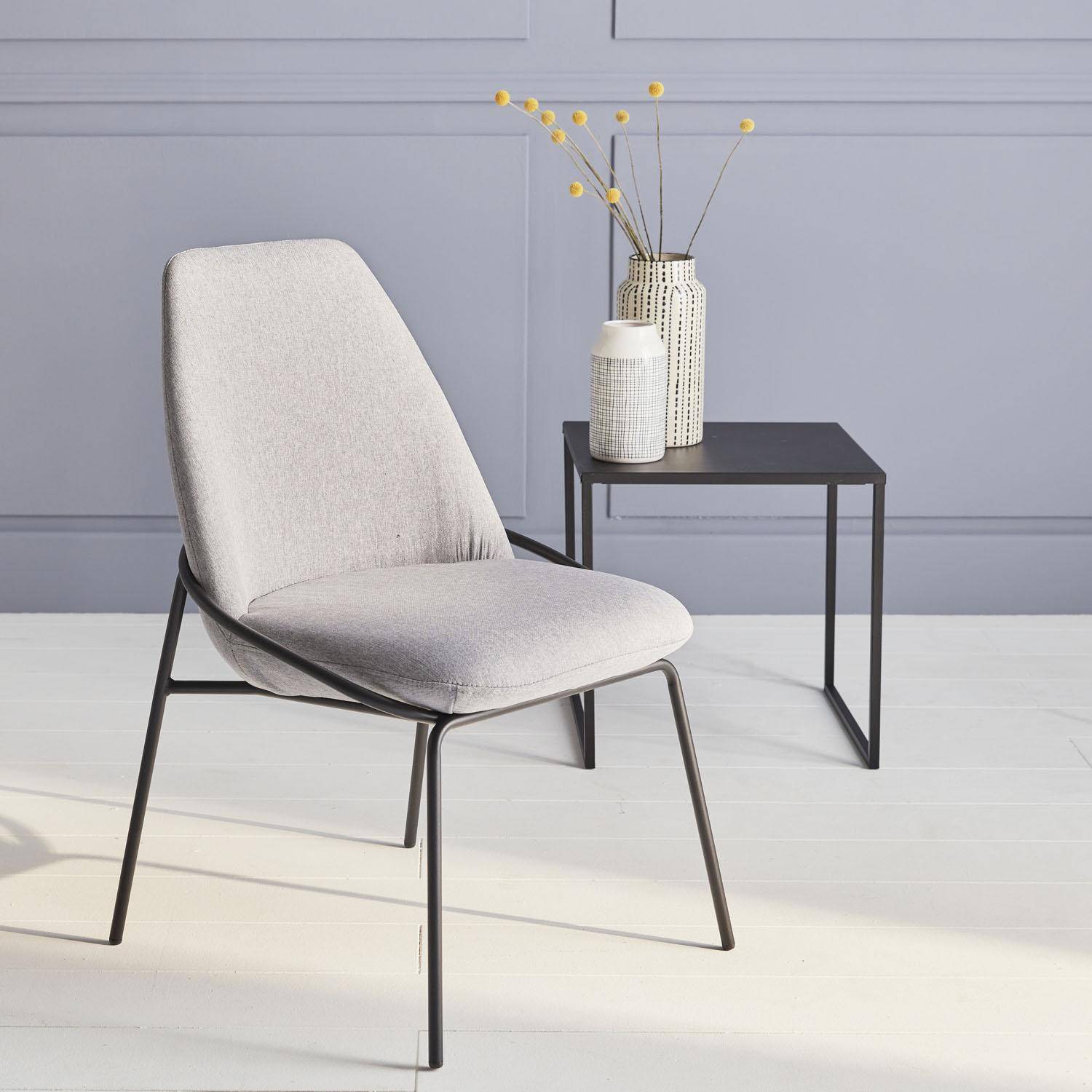Retro-style metal and upholstered chair, 56.5x63x82.5cm, Lisbet, Light Grey,sweeek,Photo1